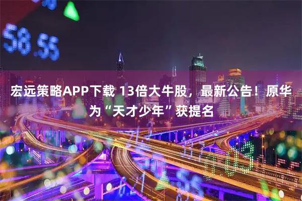 宏远策略APP下载 13倍大牛股，最新公告！原华为“天才少年”获提名